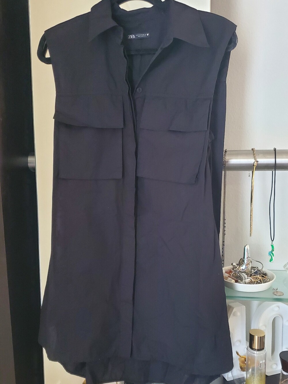 💕 Zara 💕 Black Sleeveless Utility Shirt Dress